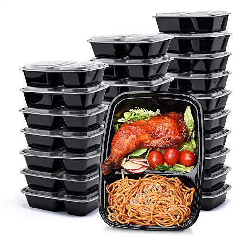 Book Cover Glotoch 50pack 32ounce Food Storage Containers Set with Lid for Meal Prep and Portion Control in 2 Compartment Bento Box-Microwaveable, Freezer & Dishwasher Safe