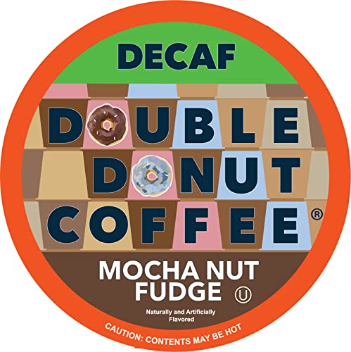 Book Cover Double Donut Medium Roast Decaf Coffee Pods, Mocha Nut Fudge Flavored, for Keurig K-Cup Machines, 24 Single-Serve Capsules per Box