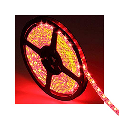 Book Cover Water-Resistance IP65, 12V Waterproof Flexible LED Strip Light, 16.4ft/5m Cuttable LED Light Strips, 300 Units 3528 LEDs Lighting String, LED Tape(Red) Power Adapter not Included