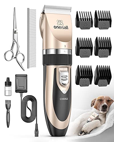 Book Cover oneisall Dog Shaver Clippers Low Noise Rechargeable Cordless Electric Quiet Hair Clippers Set for Dogs Cats Pets