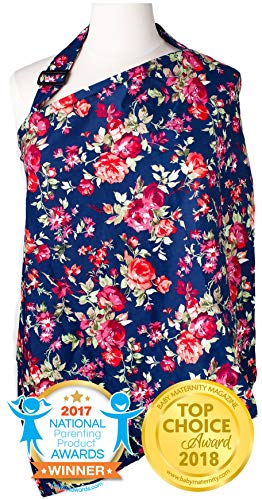Book Cover Nursing Cover with Sewn in Burp Cloth for Breastfeeding Infants | Free Matching Pouch- Best Apron Cover Up for Breast Feeding Babies | Covers Up Newborns in Public | Patented- Vintage Navy Floral