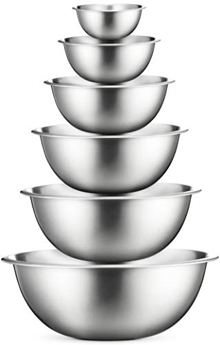 Book Cover Stainless Steel Mixing Bowls (Set of 6) Stainless Steel Mixing Bowl Set - Easy To Clean, Nesting Bowls for Space Saving Storage, Great for Cooking, Baking, Prepping