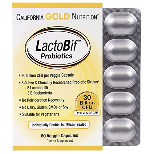 Book Cover California Gold Nutrition, LactoBif Probiotics, 30 Billion CFU, 60 Veggie Caps, Milk-Free, Fish Free, Gluten-Free, Peanut Free, Salt-Free, Soy-Free, Sugar-Free, Vegetarian, Wheat-Free, Yeast-Free, CGN