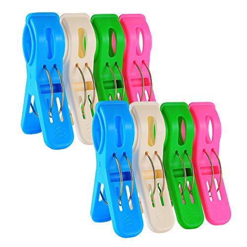 Book Cover IPOW 8 Pack Beach Towel Clips,Plastic Quilt Hanging Clips Clamp Holder for Beach Chair or Pool Loungers on Your Cruise-Keep Your Towel from Blowing Away,Fashion Bright Color Jumbo Size