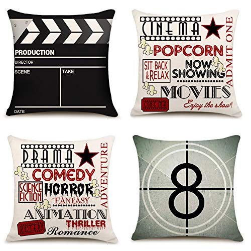 Book Cover YOENYY Movie Theater Cinema Personalized Home Decor Design Throw Pillow Cover Pillow Case 18 x 18 Inch Polyester Linen for Sofa Set of 4
