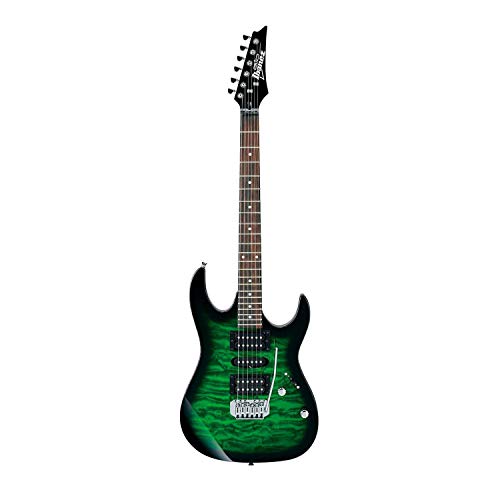 Book Cover Ibanez 6 String Solid-Body Electric Guitar, Right, Transparent Green Burst (GRX70QATEB)