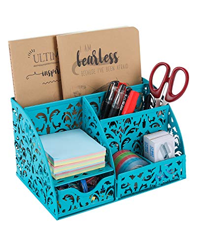 Book Cover EasyPAG Office Desk Organizer Accessories Caddy with 6 Compartments and Drawer,Dark Teal