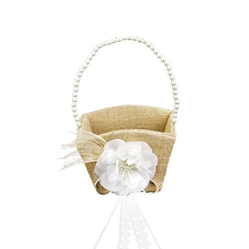 Book Cover Tinksky Flower Gril Basket Vintage Pearl Ribbon Flower Decorated Burlap for Wedding Ceremony Party