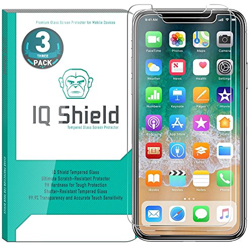 Book Cover IQ Shield Glass Screen Protector Compatible with iPhone X (iPhone 10 2017)(3-Pack)(Case Friendly) Clear Tempered Ballistic Glass HD and Transparent Shatter-Proof Shield, 99% Touch Accuracy