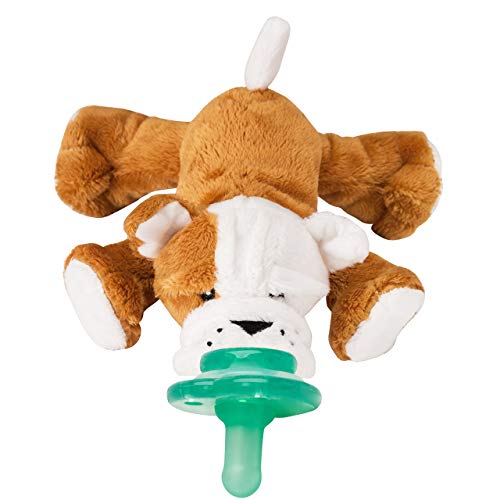 Book Cover Nookums Paci-Plushies Shakies - Pacifier Holder with Built in Rattle (2 in 1)- Adapts to Name Brand Pacifiers, Suitable for All Ages, Plush Toy Includes Detachable Pacifier (Bull Dog)
