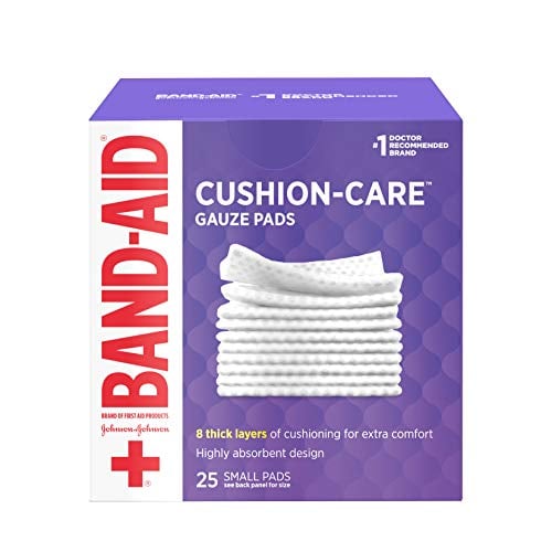 Book Cover Band-Aid Brand Cushion Care Sterile Gauze Pads for Protection of Minor Cut, Scrapes & Burns, Absorbent & Non-Adhesive First Aid Wound Care Dressing Pads, Small Size, 2 in x 2 in, 25 ct<br>