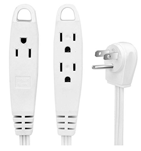 Book Cover BindMaster 12 Feet Extension Cord / Wire, 3 Prong Grounded, 3 outlets, Flat Plug , White (1 Pack)