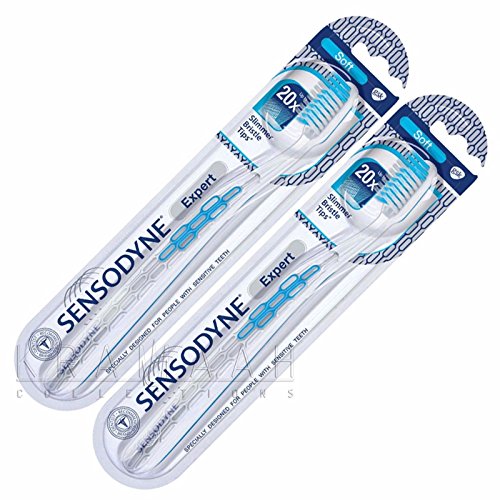 Book Cover Sensodyne expert toothbrush Soft with 20 x slimmer bristle tips & tongue cleaner - 2 ct Blister Pack of 1 - Comparable to Sensodyne Precision toothbrush