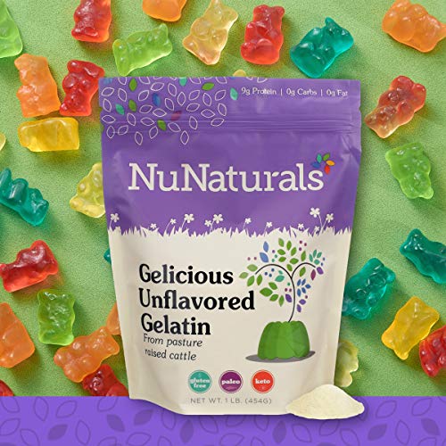 Book Cover NuNaturals Premium Unflavored Gelatin Powder, Grass-Fed, Pasture-Raised, Paleo, Pure Beef Gelatin Powder, Sugar Free (1 lb)