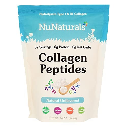 Book Cover NuNaturals Collagen Peptides Powder (Type I, III), for Skin, Hair, Nail, and Joint Health, 14 oz