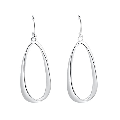 Book Cover SA SILVERAGE 925 Sterling Silver Twisted Hoop Earrings Oval Round Dangle Teardrop Earrings For Women (With Blue Velvet Bag)