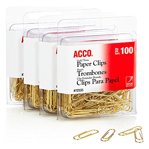 Book Cover ACCO Gold Tone Clips, Smooth Finish, 2 Size, 100/Box, 4-Pack (400 Clips Total) (A7072554)