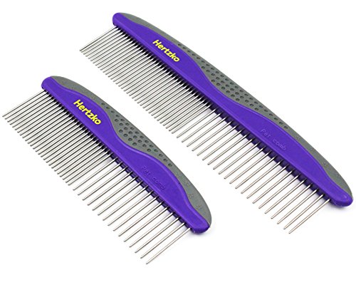 Book Cover Hertzko Pet Combs - Small & Large Comb Included for Both Small & Large Areas - Removes Tangles, Knots, Loose Fur and Dirt - For Everyday Use for Dogs and Cats with Short or Long Hair (Pack of 2)
