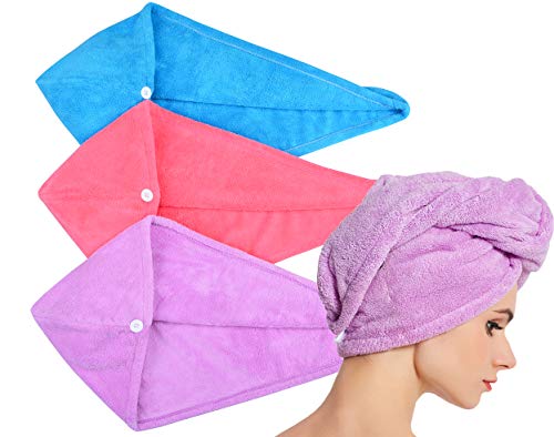 Book Cover HOPESHINE Hair Towel Twist Women's Soft Shower Towels for Hair Turban Wrap Drying Head Towels Great Gift for Women (Blue+Purple+Rose Red 3-Pack)