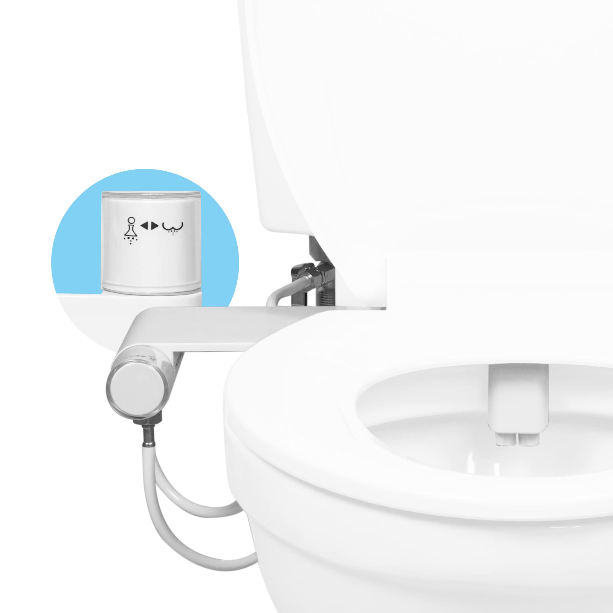Book Cover GenieBidet Rear & Feminine Ultra Thin Bidet Attachment for Toilet with Self Cleaning Dual Nozzles - No Wiring Needed - Easy 15 Minute Install. Hybrid Brass 3-way T with ON/OFF [Travel Bidet Included]