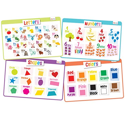 Book Cover merka Educational Placemats for Kids and Toddlers: Non-Stick Silicone Table Mats for Dining Table, Learning Letters, Numbers, Shapes & Colors, Alphabet, Set of 4