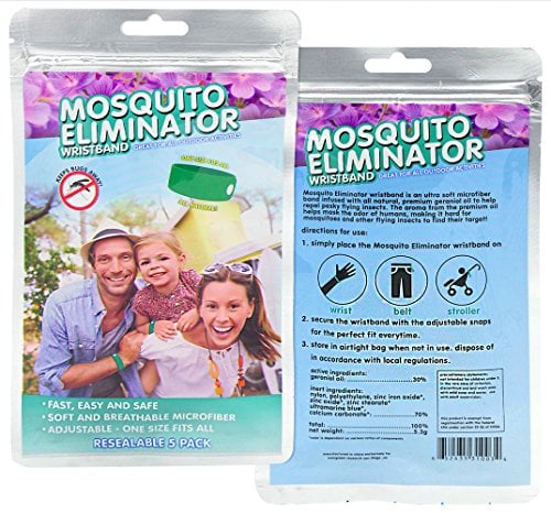 Book Cover Mosquito Repellent Wristband - Mosquito Eliminator - 5 Pack - Non-Toxic Insect Repellent - Ultra Soft Microfiber - One Size Fits All - All Natural Geraniol Repellent Oil - Lasts Up To 120 Hours
