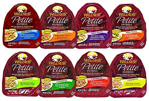 Book Cover Wellness Petite Entrees Natural Grain Free Wet Dog Food Variety Pack - 8 Different Flavors - 3 Ounces Each (24 Total Entrees) by Wellness Natural Pet Food