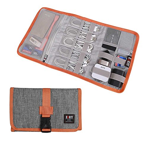Book Cover Electronic Organizer, BUBM Travel Cable Bag/USB Drive Shuttle Case/Electronics Accessory Organizer for Home Office-Grey