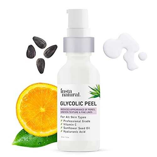Book Cover Glycolic Acid Facial Peel - With Vitamin C, Hyaluronic Acid - Best Treatment to Exfoliate Deep, Minimize Pores, Reduce Breakouts, and Appearance of Aging & Scars - InstaNatural - 1 oz
