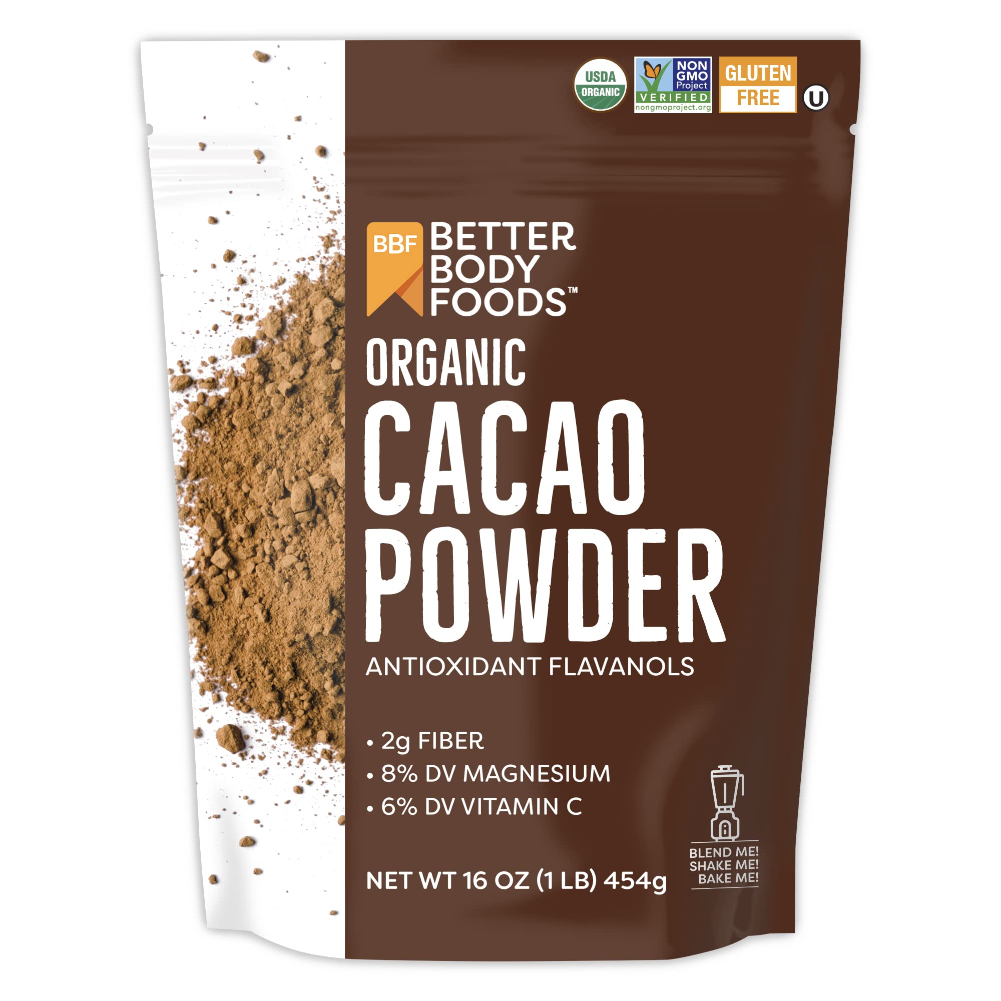 Book Cover BetterBody Foods Organic Cacao Powder, Non-GMO, Gluten-Free Superfood, Cocoa, 16 Ounce