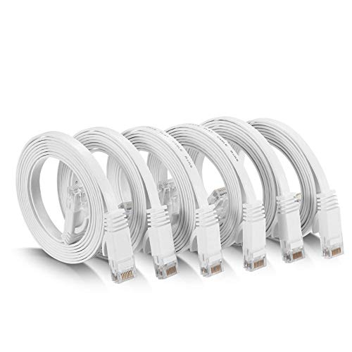 Book Cover Cat 6 Ethernet Cable 3 ft White - Flat Internet Network Cable- Short Cat 6 Computer Patch Cable with Snagless RJ45 Connectors - 3 Feet White (6 Pack)