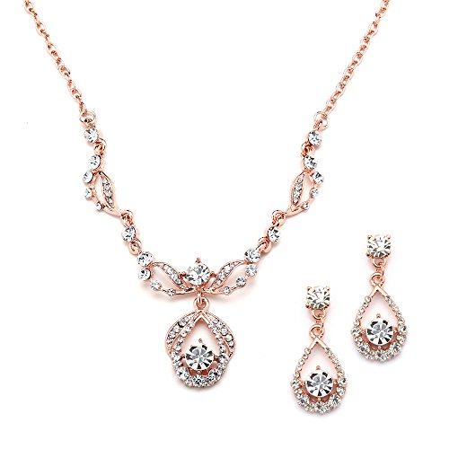 Book Cover Mariell Rose Gold Vintage Crystal Necklace and Earrings Set - Retro Glamour for Bridal and Bridesmaids
