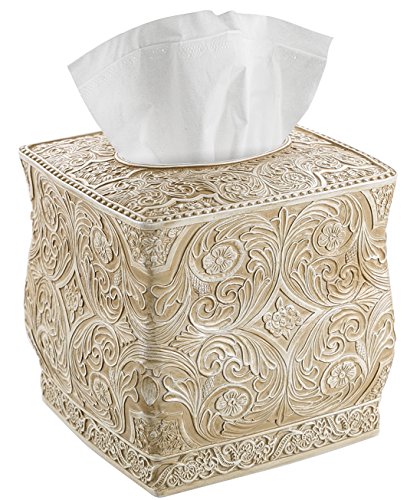 Book Cover Creative Scents Square Tissue Box Cover – Decorative Bathroom Tissue Holder is Finished in Beautiful Victoria Collection for Cute Elegant Bathroom Decor (Beige)