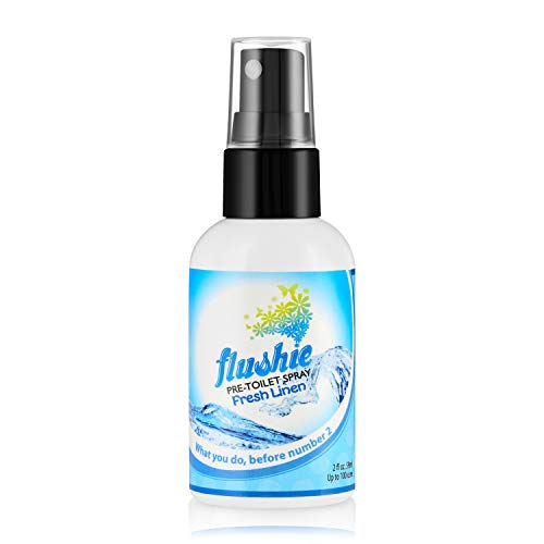 Book Cover Flushie Pre-Toilet Sprays 2-Ounce Bottle, Fresh Linen Scent, Bathroom Deodorizer, Poop Spray, Perfect for Travel 2oz