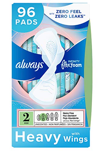 Book Cover Always Infinity Feminine Pads for Women, Size 2, 96 Count, Heavy Flow Absorbency, with Wings, Unscented (32 Count, Pack of 3 - 96 Count Total)
