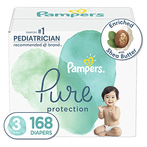 Book Cover Diapers Size 3, 168 Count - Pampers Pure Protection Disposable Baby Diapers, Hypoallergenic and Unscented Protection, ONE Month Supply (Packaging & Prints May Vary)