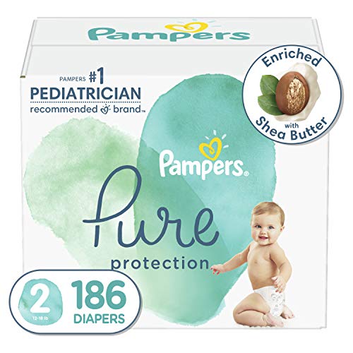 Book Cover Diapers Size 2, 186 Count - Pampers Pure Protection Disposable Baby Diapers, Hypoallergenic and Unscented Protection, ONE MONTH SUPPLY (Packaging & Prints May Vary)