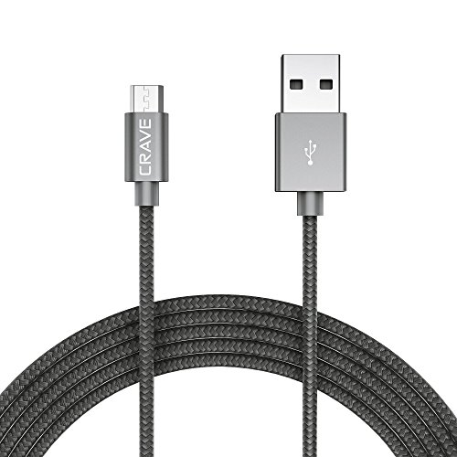 Book Cover Micro USB Cable, USB to Micro Connection - Crave Premium Nylon Braided High Speed USB 2.0 Cable 3 FT - Slate