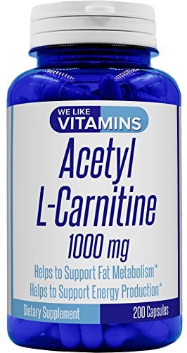 Book Cover Acetyl L-Carnitine 1000mg (Non GMO & Gluten Free) 200 Capsules - 100 Day Supply - Acetyl l carnitine Supplement