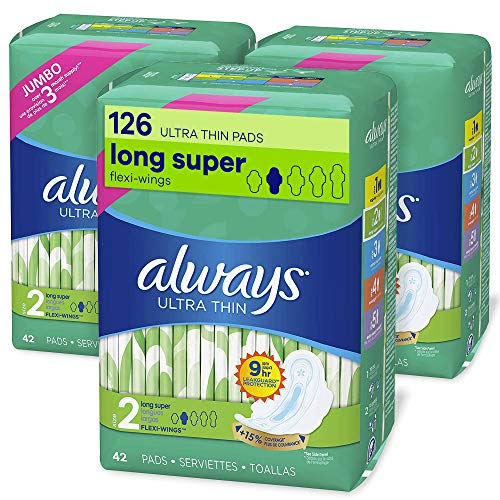 Book Cover Always Ultra Thin Feminine Pads with Wings for Women, Super Absorbency, Unscented, Size 2 (126 Count)