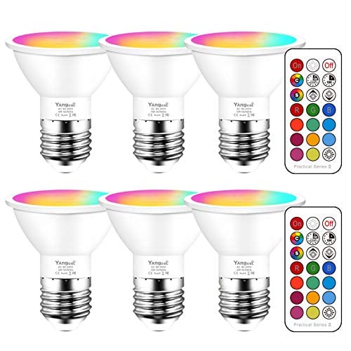 Book Cover Yangcsl Dimmable E27/E26 LED Light Bulbs, 45 Degree Beam Angle and Memory Function, 3W RGB Uniform Color Changing Spotlight with IR Remote Control Mood Ambiance Lighting (Pack of 6)