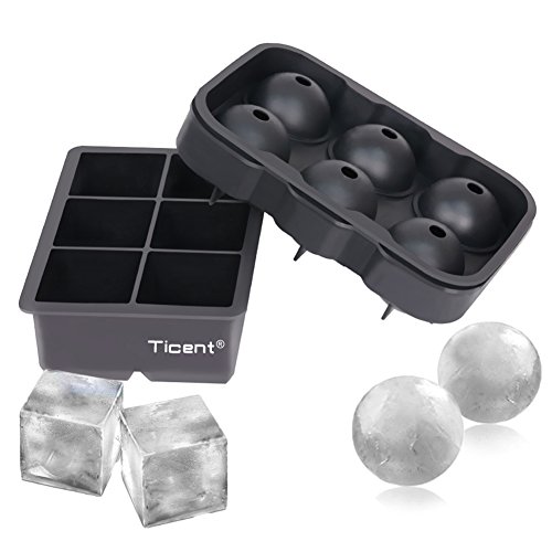 Book Cover Ticent Ice Cube Trays (Set of 2), Silicone Sphere Whiskey Ice Ball Maker with Lids & Large Square Ice Cube Molds for Cocktails & Bourbon - Reusable & BPA Free