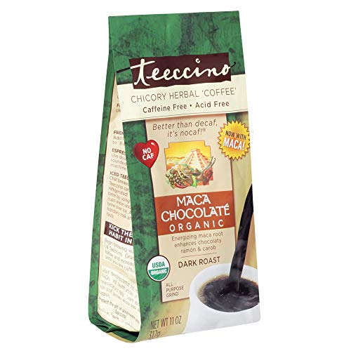 Book Cover Teeccino Maca Chocolate Organic Chicory Herbal Coffee Alternative, Caffeine Free, Acid Free, Coffee Substitute, Prebiotic, 11 ounce