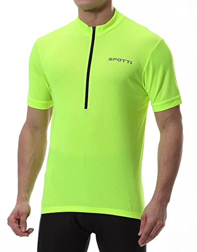 Book Cover Spotti Men's Cycling Bike Jersey Short Sleeve with 3 Rear Pockets- Moisture Wicking, Breathable, Quick Dry Biking Shirt
