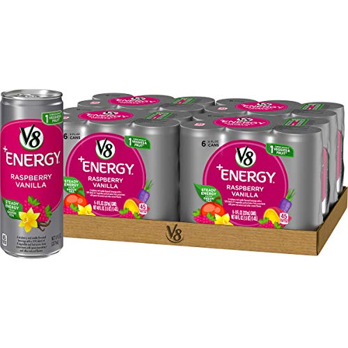 Book Cover V8 +Energy Healthy Energy Drink, Natural Energy from Tea, Raspberry Vanilla, 8 Oz Can (4 Packs of 6, Total of 24)