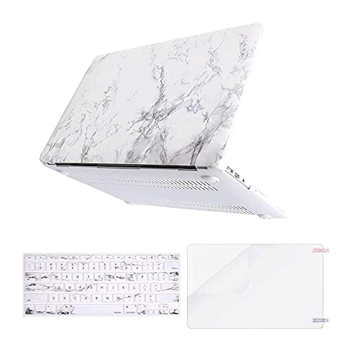 Book Cover MOSISO Compatible with MacBook Air 13 inch Case (Models: A1369 & A1466, Older Version 2010-2017 Release), Plastic Pattern Hard Shell Case & Keyboard Cover & Screen Protector, White Marble