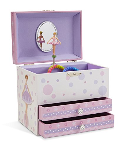 Book Cover Jewelkeeper White and Purple Ballerina Musical Jewellery Box with 2 Pull-out Drawers, Swan Lake Tune