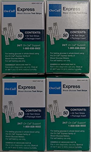Book Cover On Call Express Blood Glucose Diabetic Test Strips- 200 count Value Bundle (4boxof50)