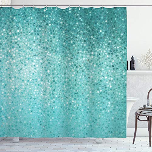 Book Cover Ambesonne Turquoise Shower Curtain Set, Small Dot Mosaic Tiles Shape Simple Classical Creative Artful Fun Design, Bathroom Accessories, 69W X 70L Inches, Turquoise