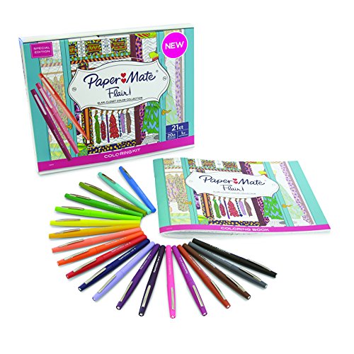 Book Cover Prismacolor 1989556 Paper Mate Flair Felt Tip Pens, Medium Point, Assorted Colors, 20 Count with Women's Closet Adult Coloring Book